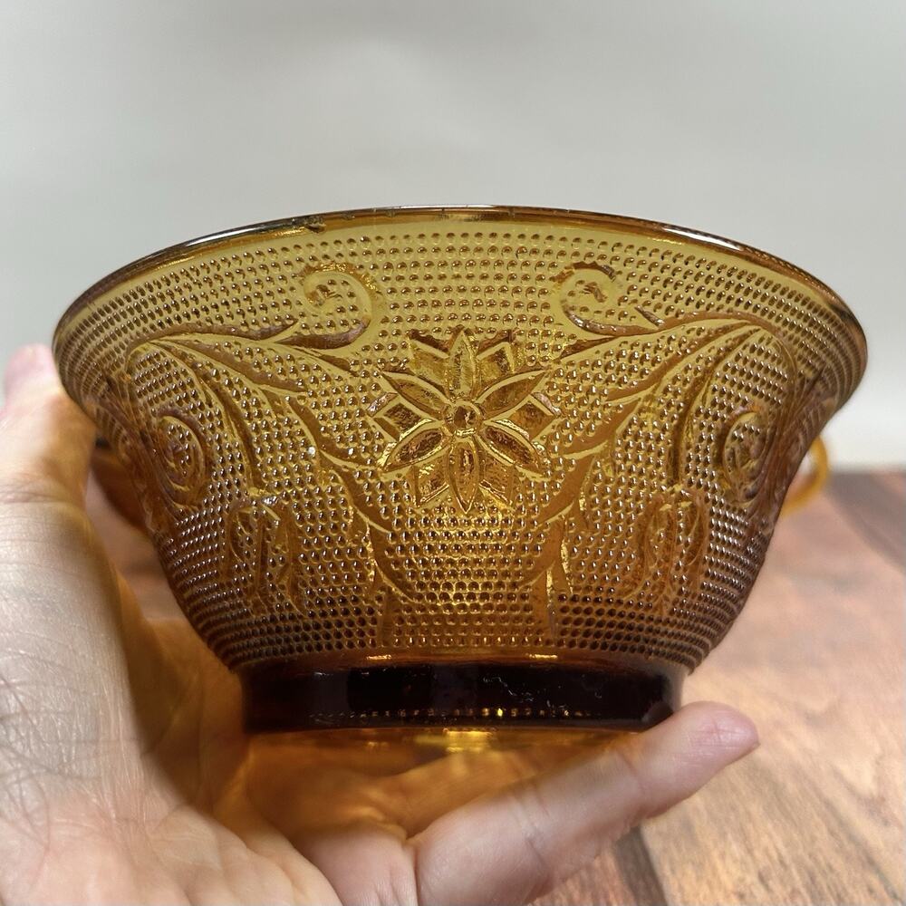 Set of 3 Collectible Indiana Glass Tiara Sandwich Amber Cup, Berry & Salad Bowls - Picture 8 of 16